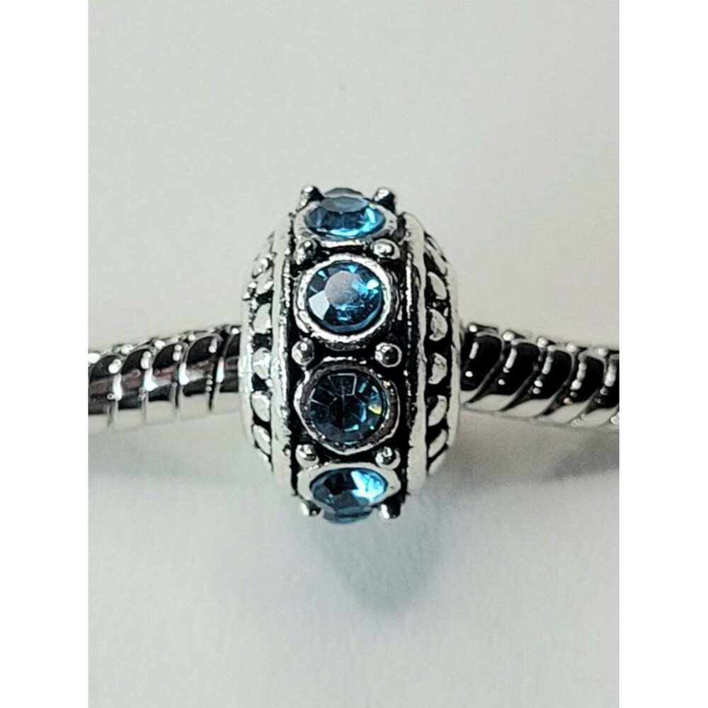 NWT For Pandora Charm Bracelets Blue Rhinestone And Silver Color Large Hole Bead